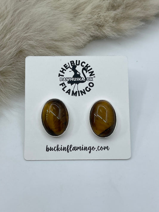 TIGER EYE OVAL POST EARRINGS