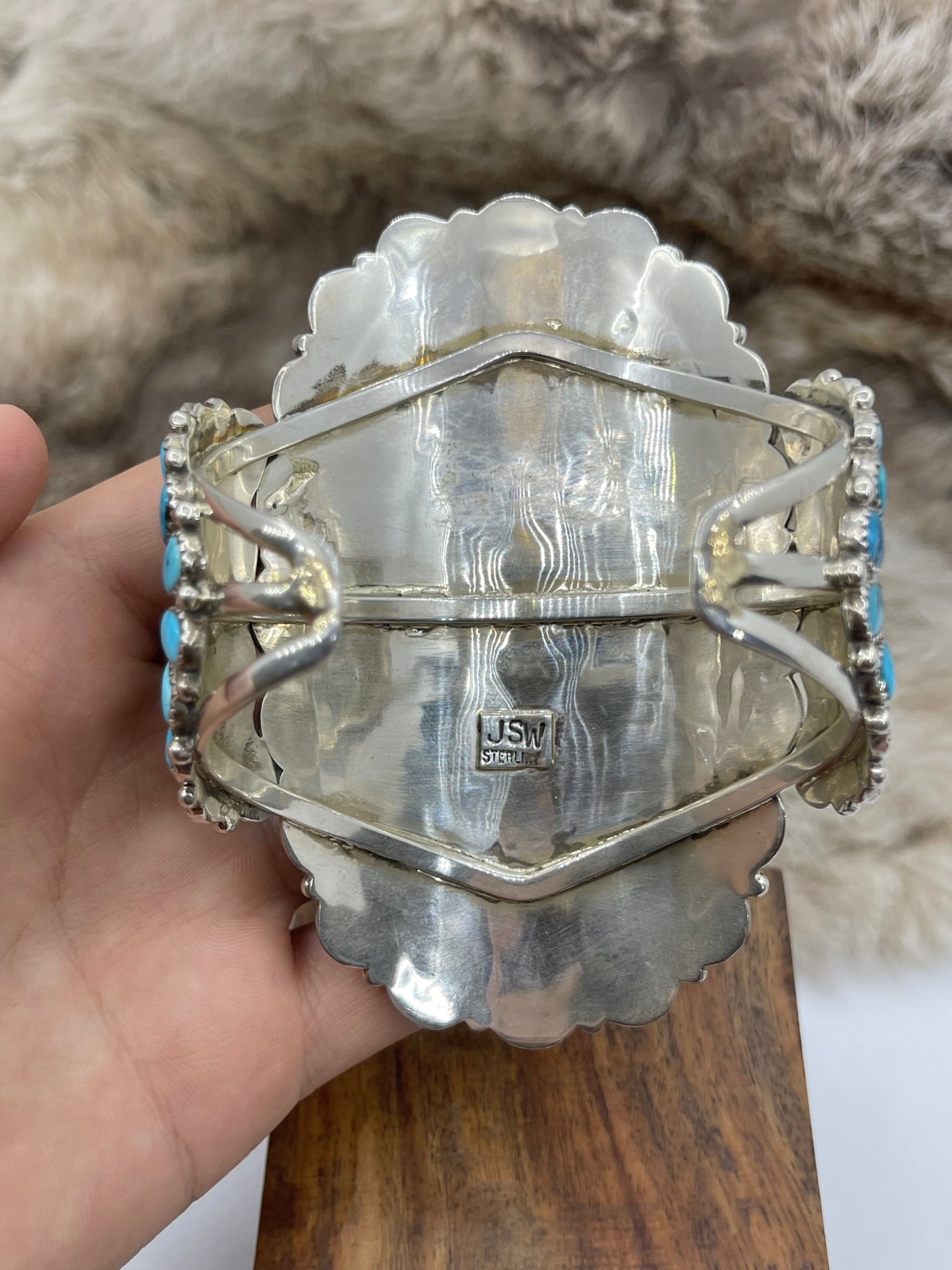 7” Kingman Turquoise Cluster Cuff by Justina Wilson, Navajo