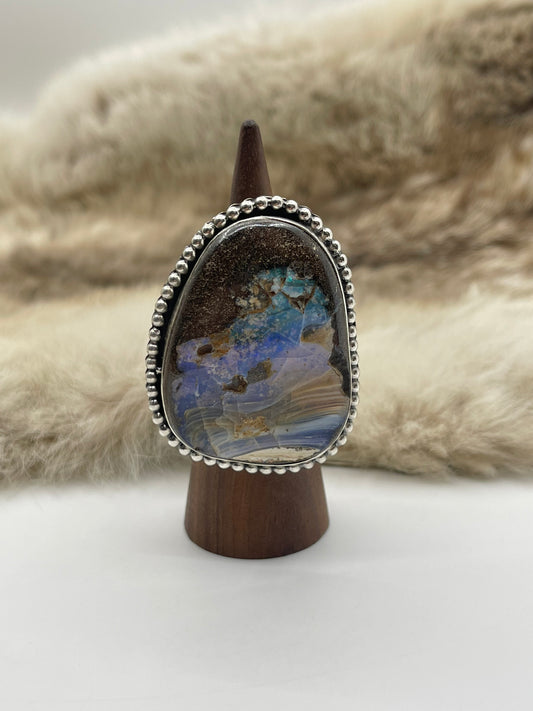 Adjustable 7.0-11.0 Natural Boulder Opal Ring