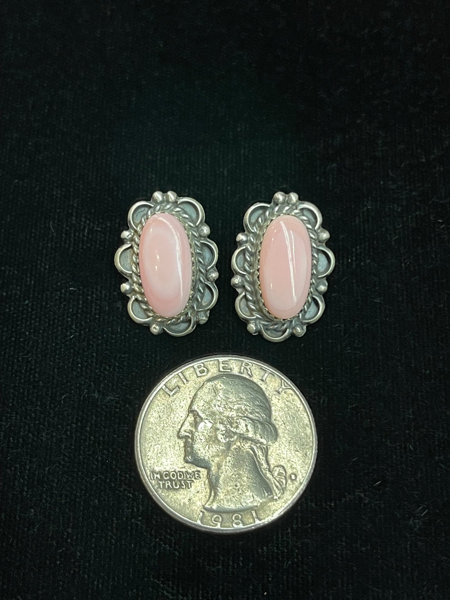 Pink Conch Shell Oval Post Earrings by Freda Martinez, Navajo