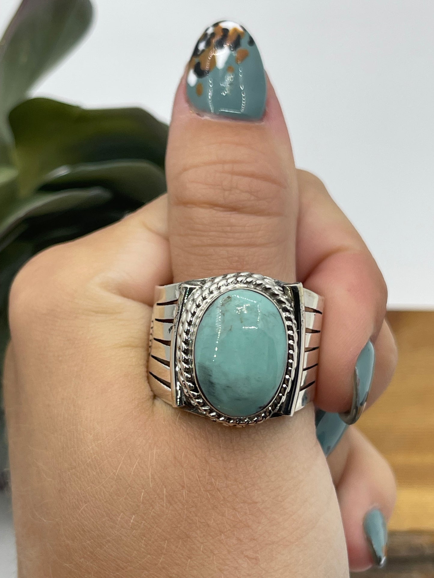 14.0 Kingman Turquoise Oval Ring by Bucky Belin, Navajo