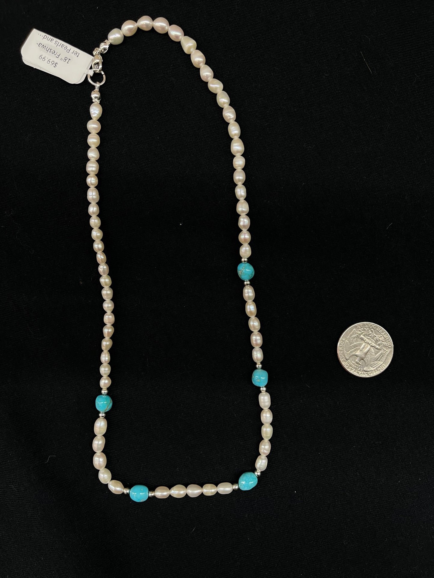 18" Freshwater Pearls and Sleeping Beauty Turquoise Necklace