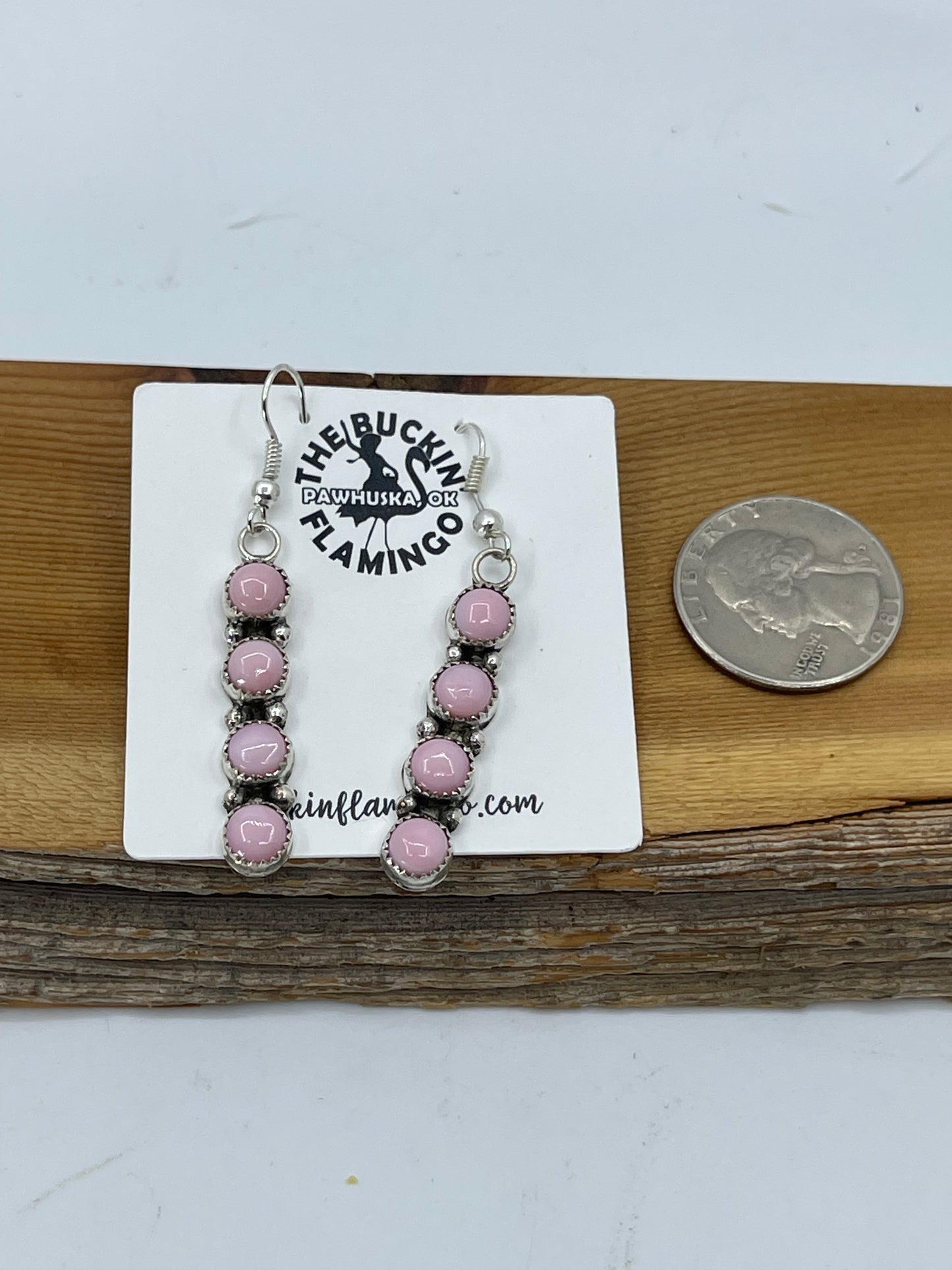 4 Stone Pink Conch Shell Drop Dangle Earrings by Maxine Ramirez, Navajo