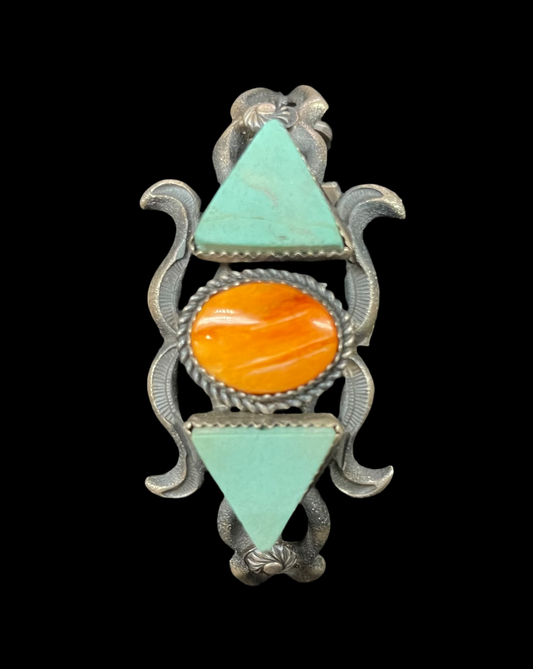 Turquoise and Spiny Oyster Cuff by Kevin Billah, Navajo