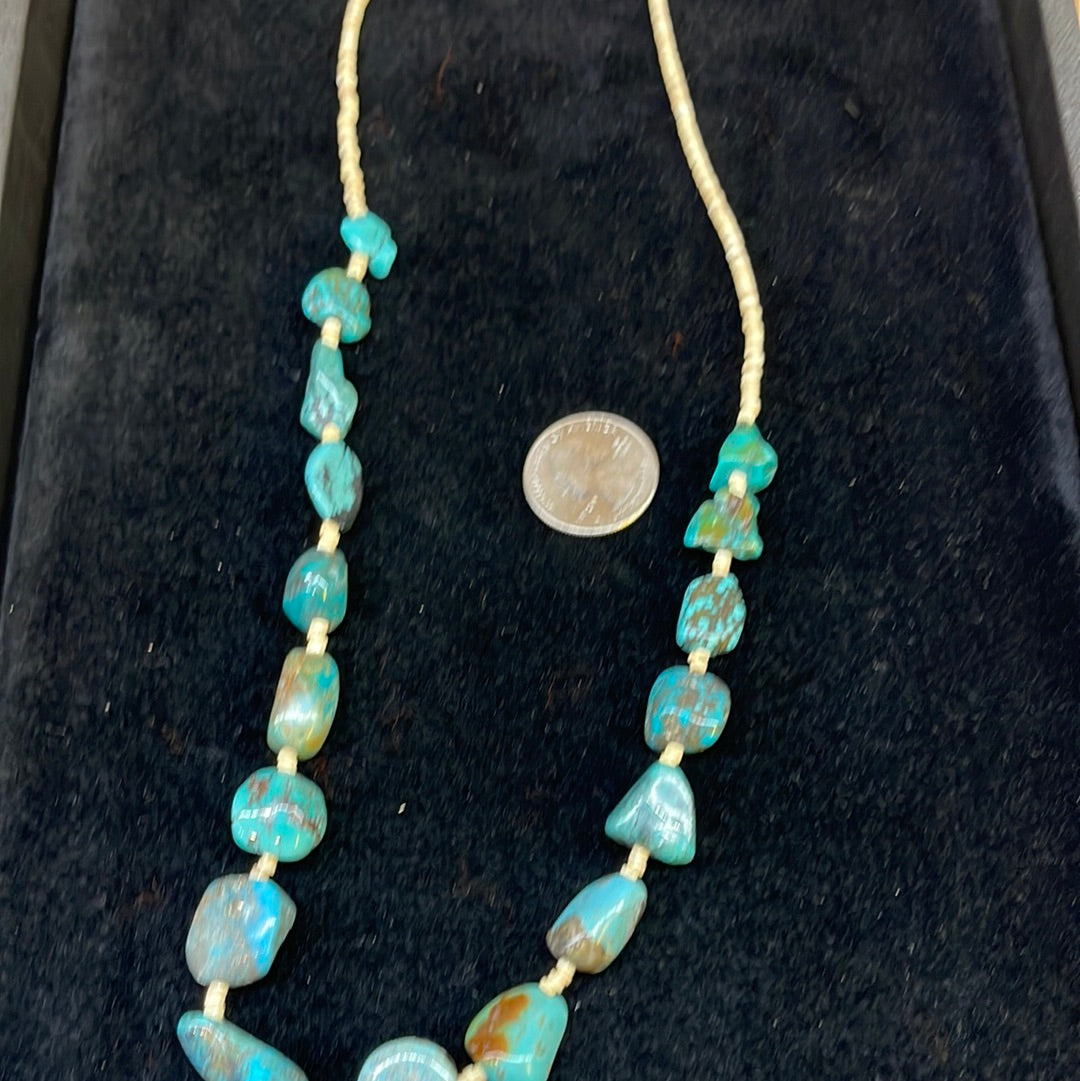 Turquoise Nugget and Melon Shell Necklace