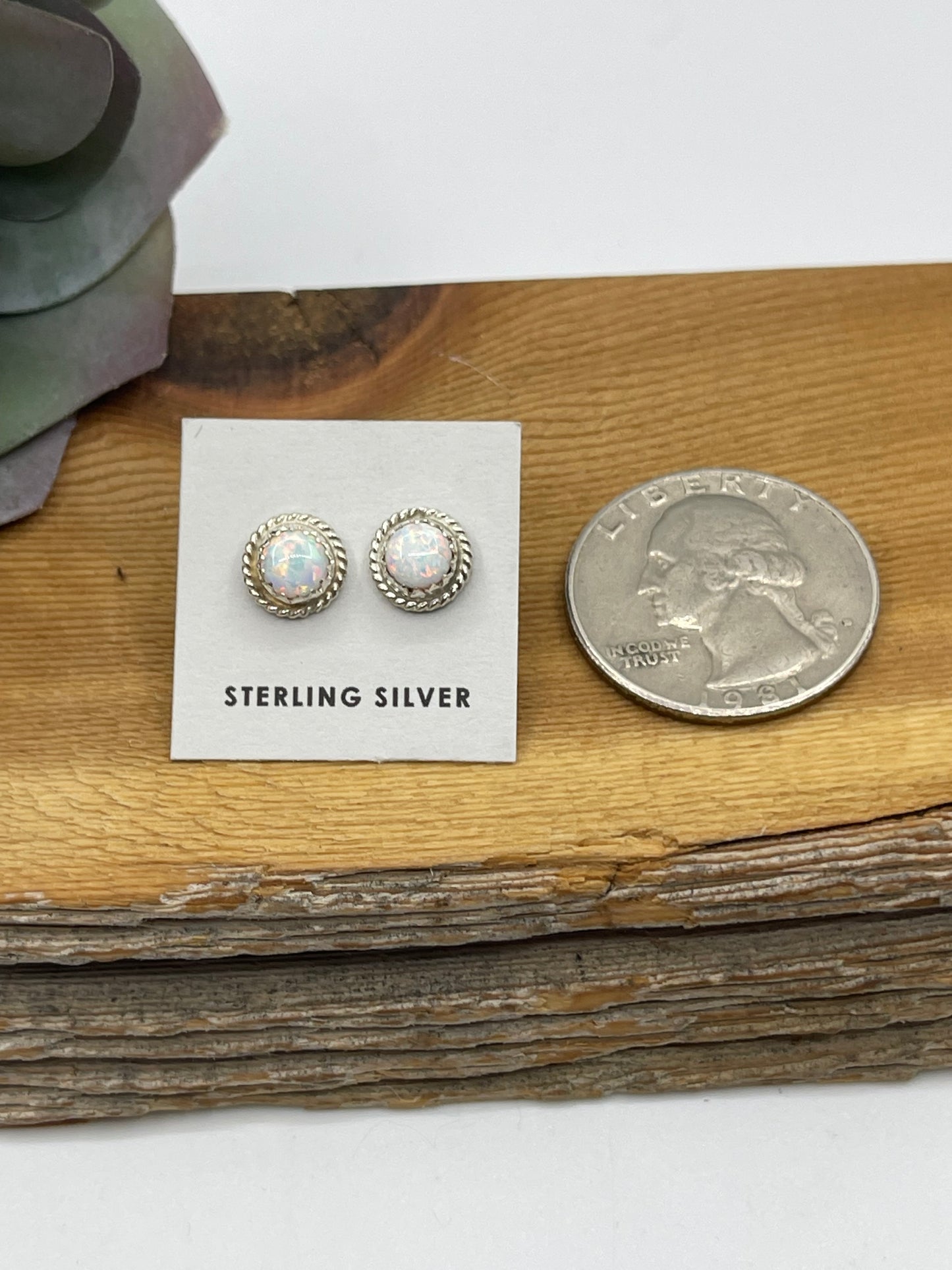 White Opal Circle Post Earrings by Larson Chee, Navajo