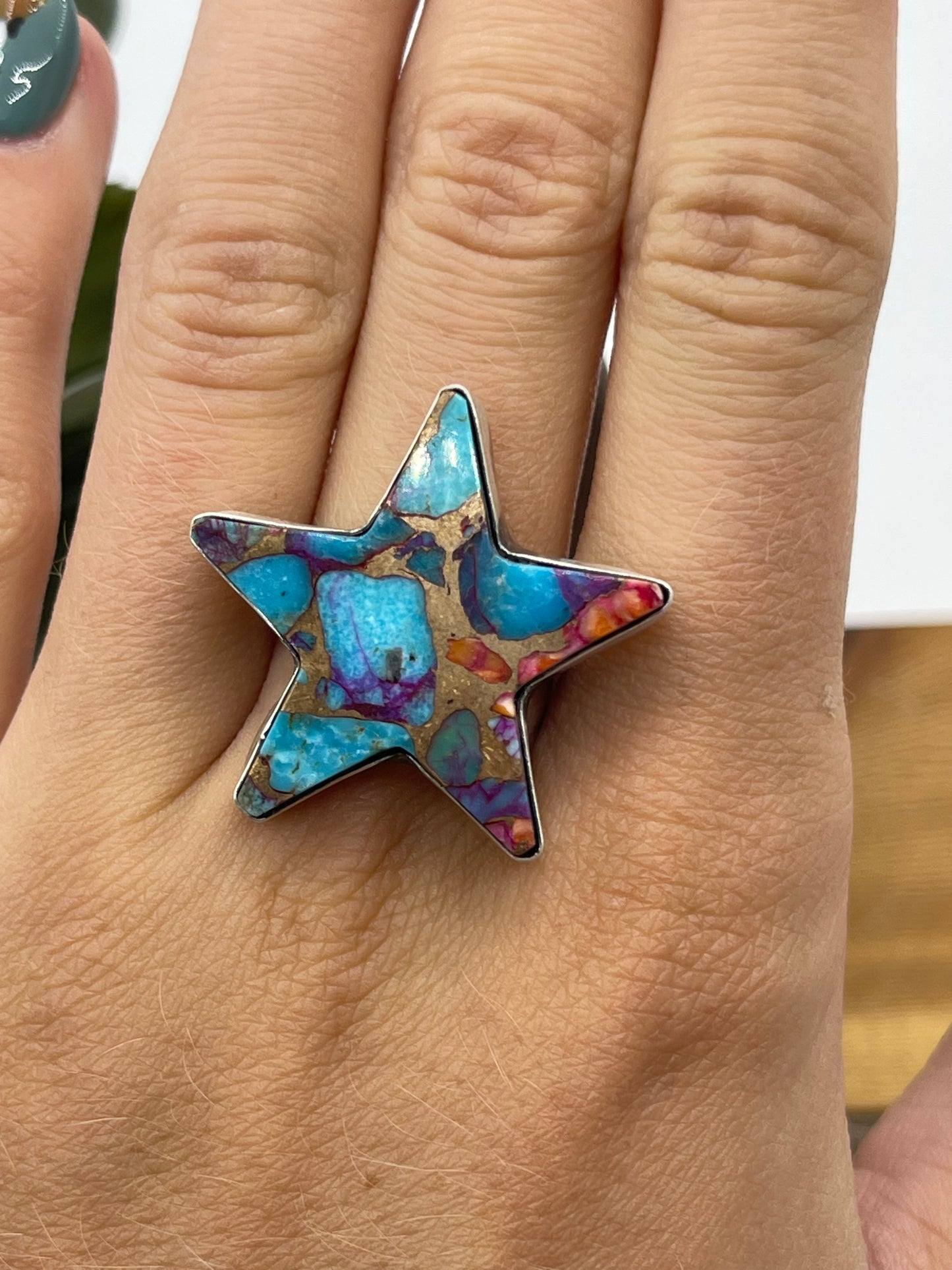 Adjustable Orange Crush Star Ring by Donovan Skeets, Navajo
