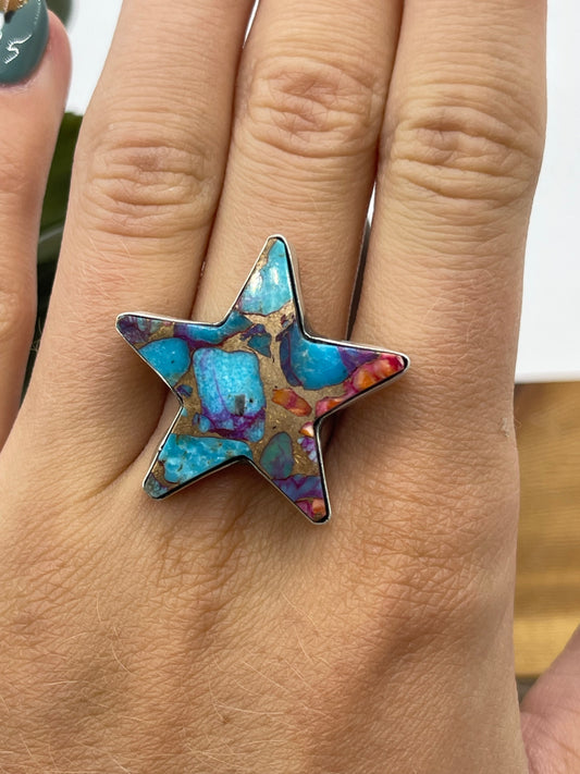 Adjustable Orange Crush Star Ring by Donovan Skeets, Navajo