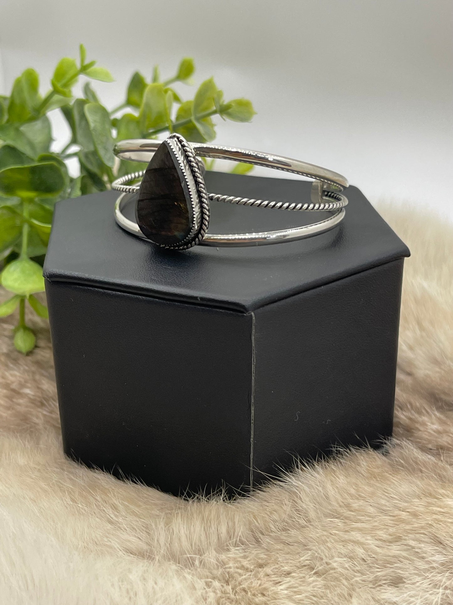 Teardrop Labradorite Silver Cuff Bracelet By Tina Benally, Navajo