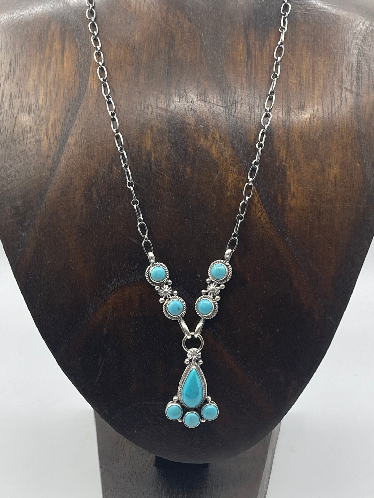 18" Tiny Turquoise Lariat Necklace by Verley Betone, Navajo