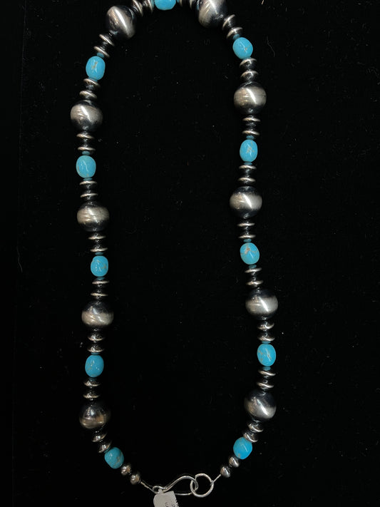 20" 8mm-14mm Navajo Pearl and Turquoise nugget Necklace