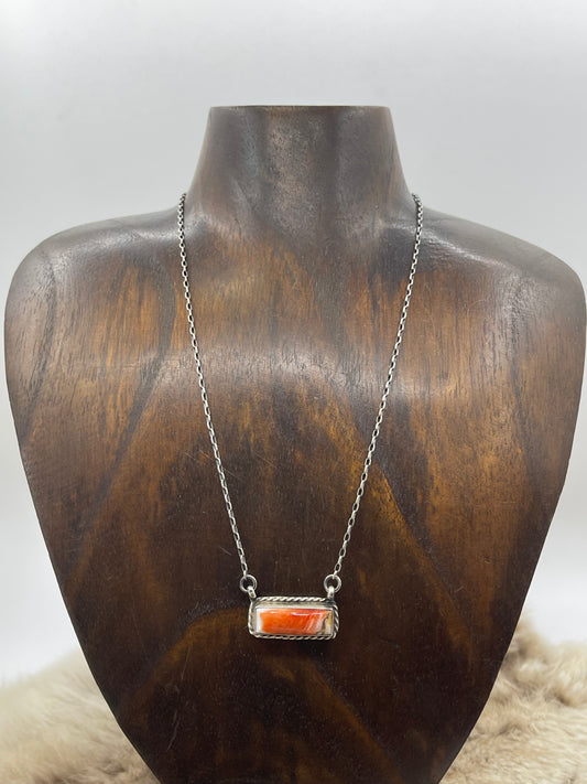 16" Orange Crush Bar Necklace By Johnny Dixon, Navajo