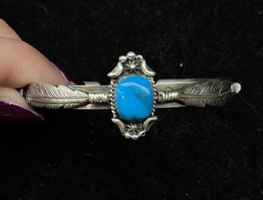 6"-6 1/2" Turquoise Feather Cuff Bracelet by Bobby Platero, Navajo