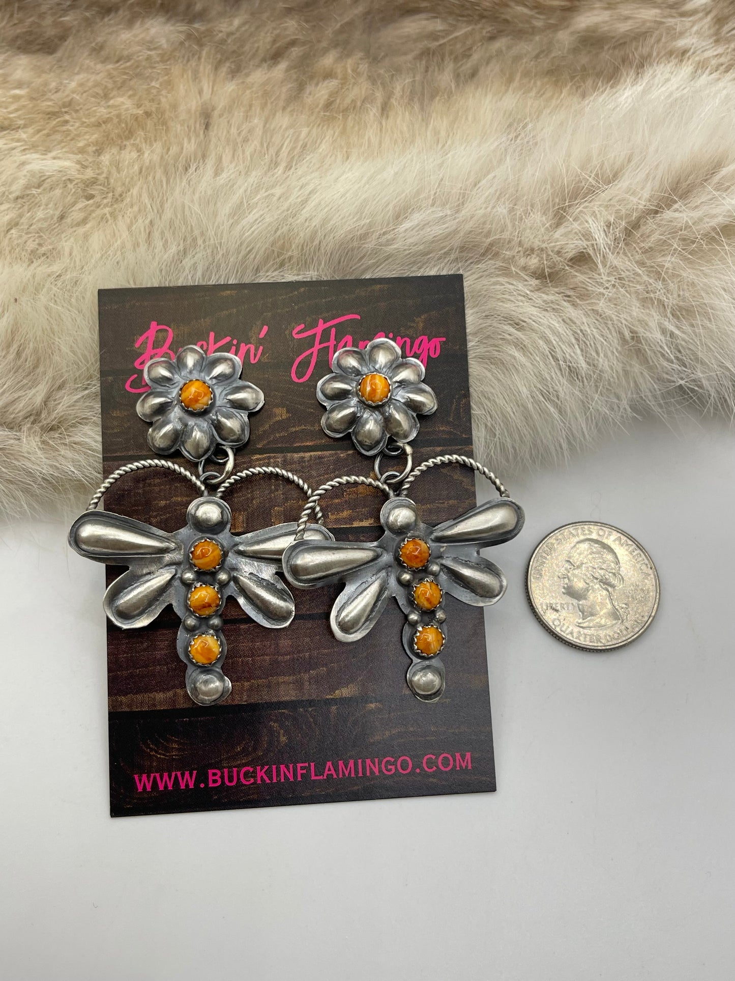 Orange Spiny Earrings by Gabriela Yazzie
