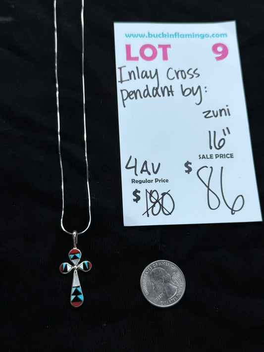 LOT 9 8/9 Inlay Cross Pendant Zuni