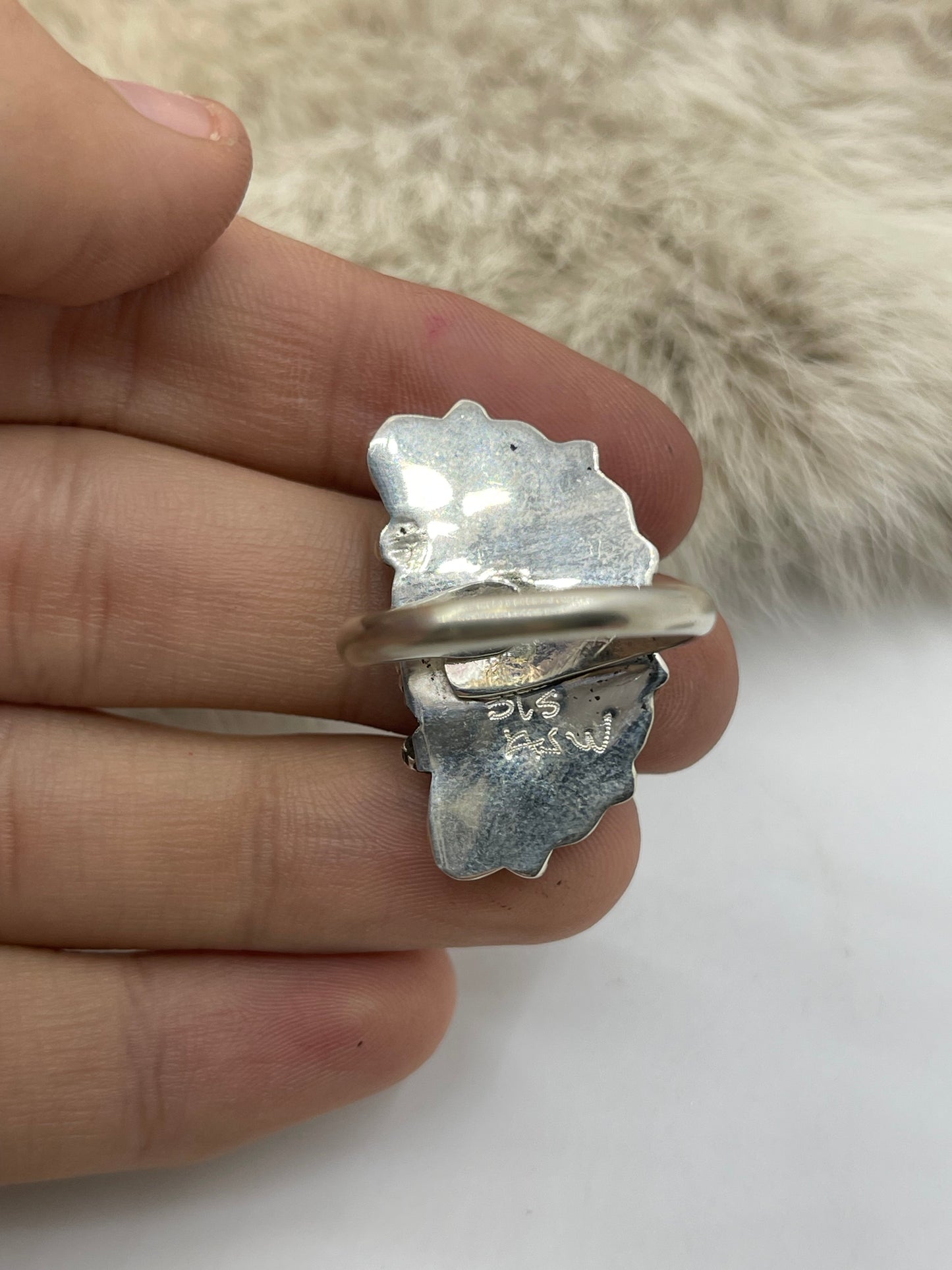 Adjustable 7.0-11.0 Light Greenish Blue Half Cluster Ring by Alicia Wilson, Navajo