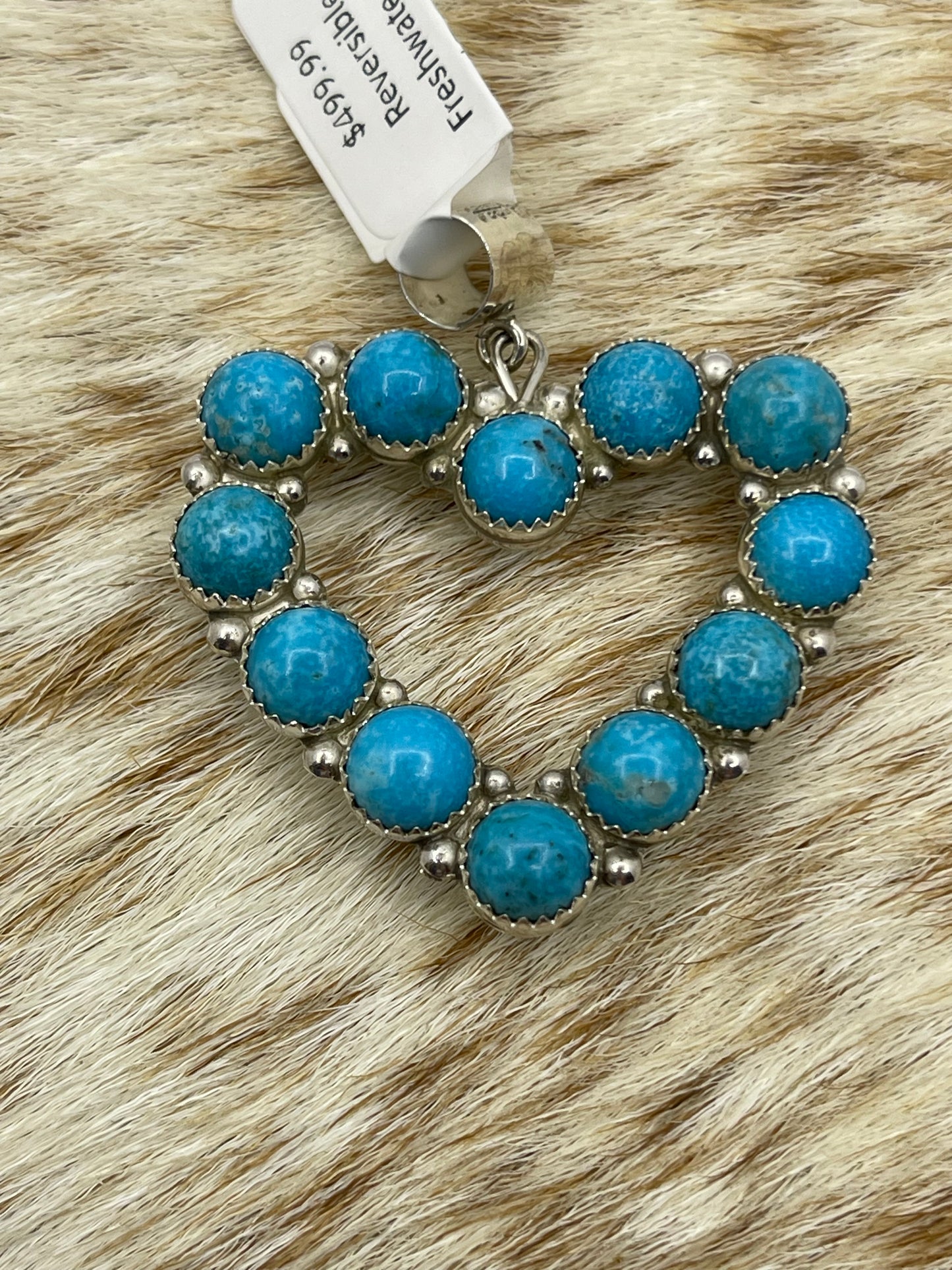 Reversible Freshwater Pearl and Turquoise Heart Pendant with a 6.8mm Bale by Martin Perry, Navajo