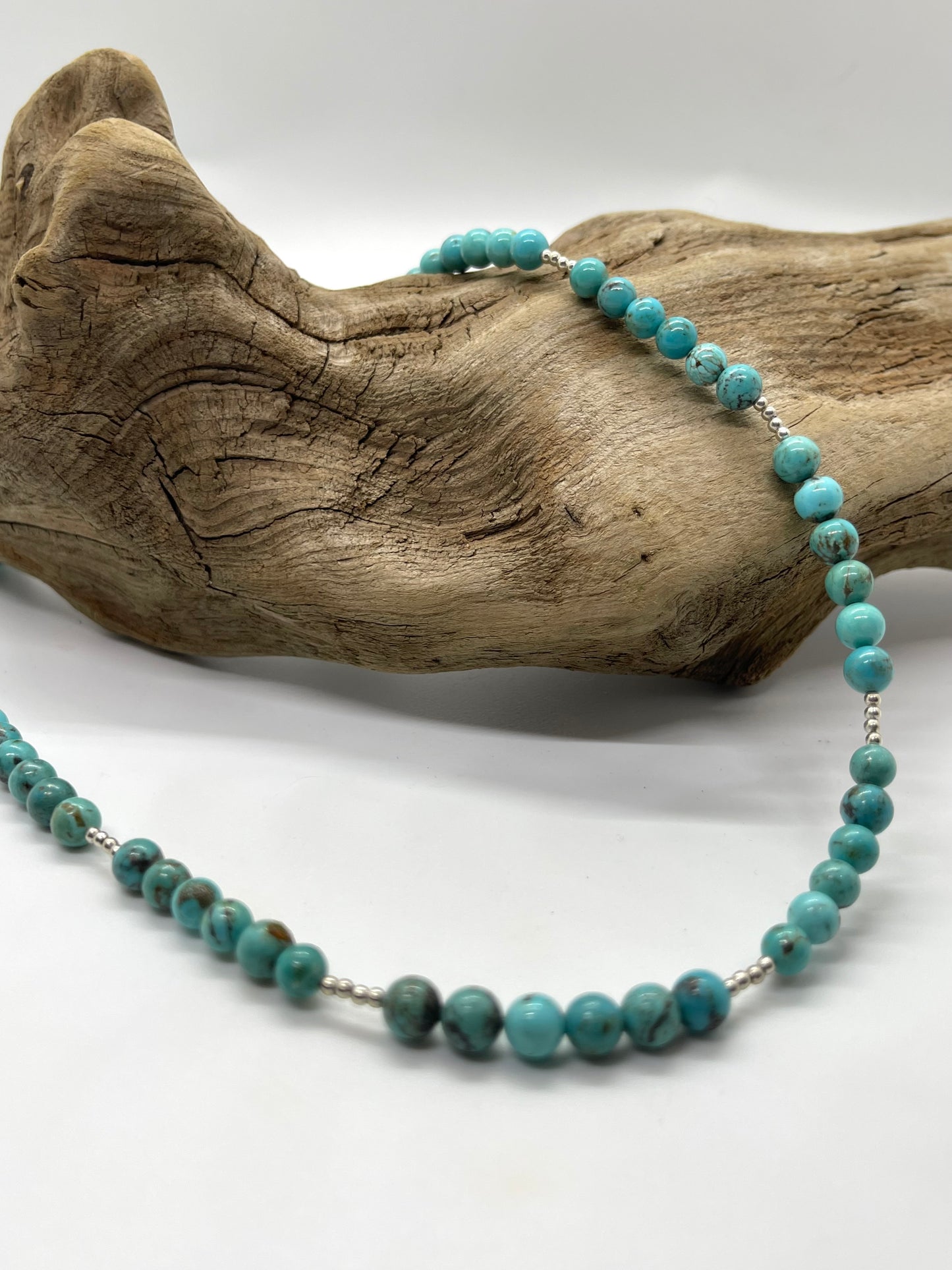 18" 6mm Turquoise and 2mm Silver Pearls Necklace