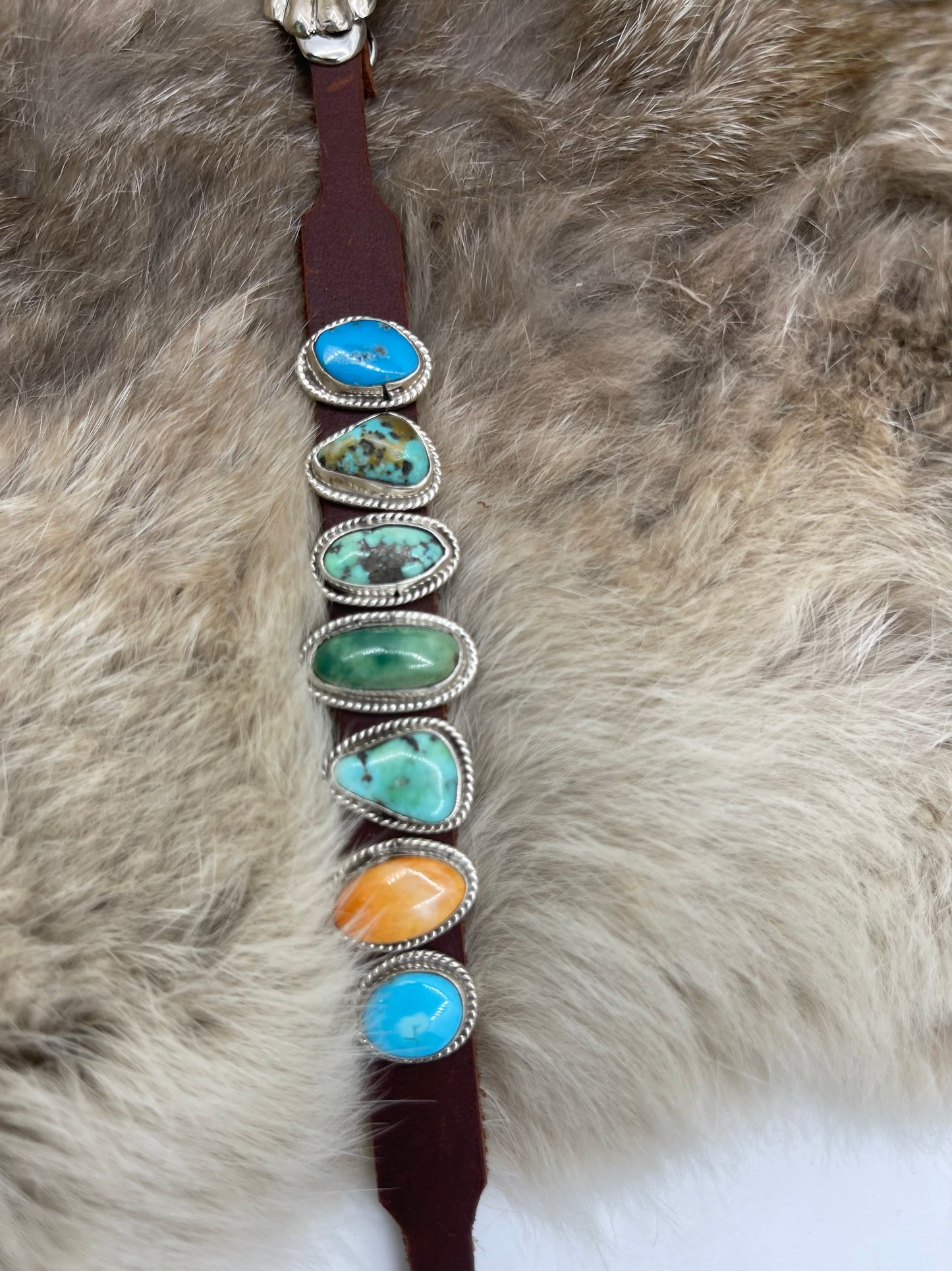 Turquoise & Orange Spiny Oyster on Leather Bracelet