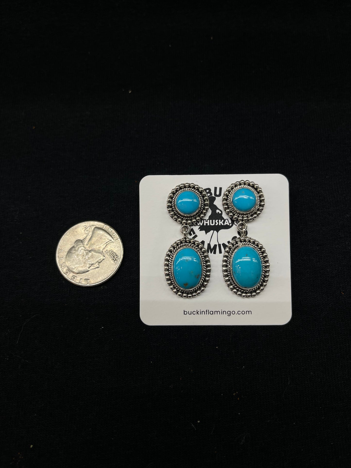 2 Stone Turquoise Post Dangle Earrings by Zia