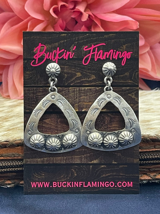 Stamped Triangle Concho Dangle Earrings
