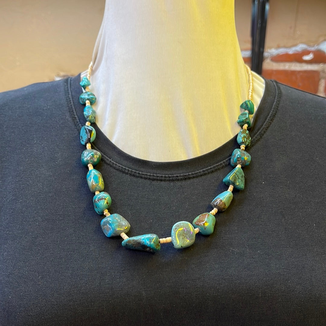 Turquoise Nugget and Melon Shell Necklace