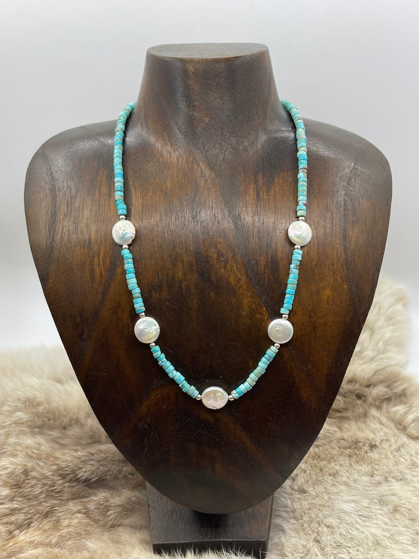 18" Turquoise Heishi with Fresh Water Pearls Necklace