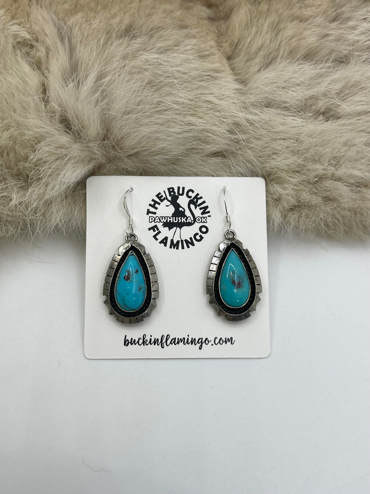 Turquoise Teardrop Dangle Earrings by Amos Begay, Navajo