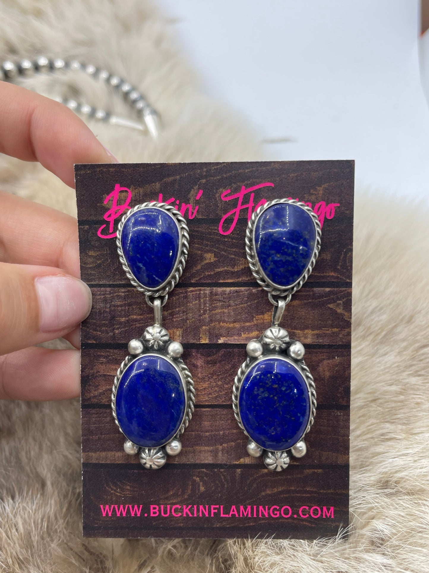 26" Blue Lapis Lazuli Squash Blossom & Earring Set by Augustine Largo, Navajo