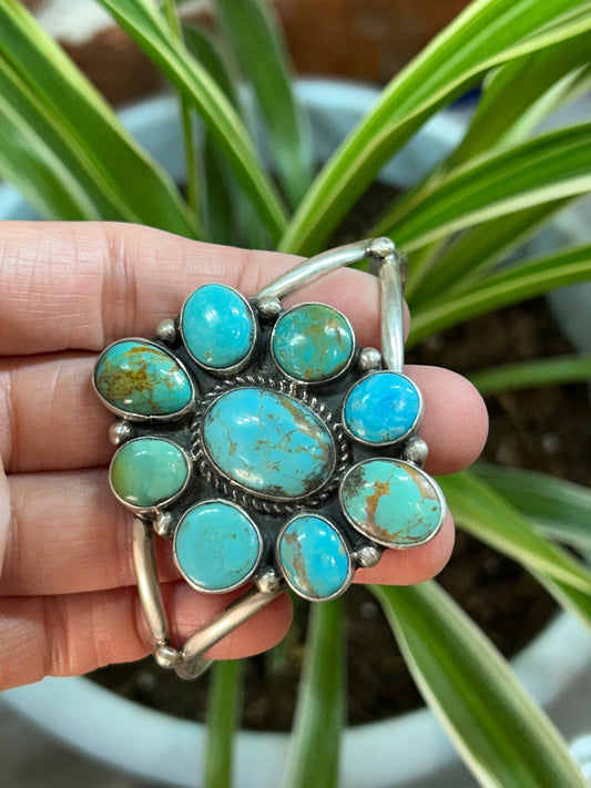 5.5"-7" Kingman Turquoise Cluster Cuff by Geraldine James, Navajo