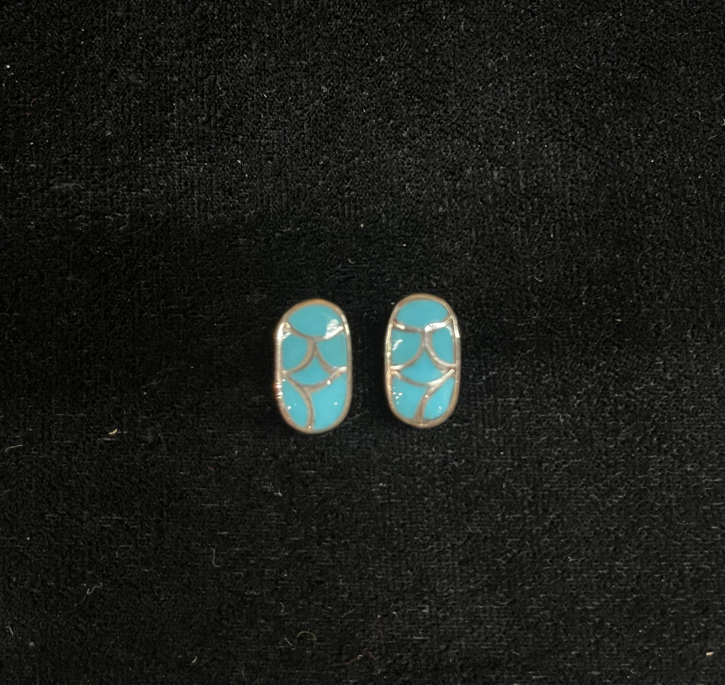 Sleeping Beauty Turquoise Fish Scale Inlay Post Earrings by Orena Leekya, Zuni