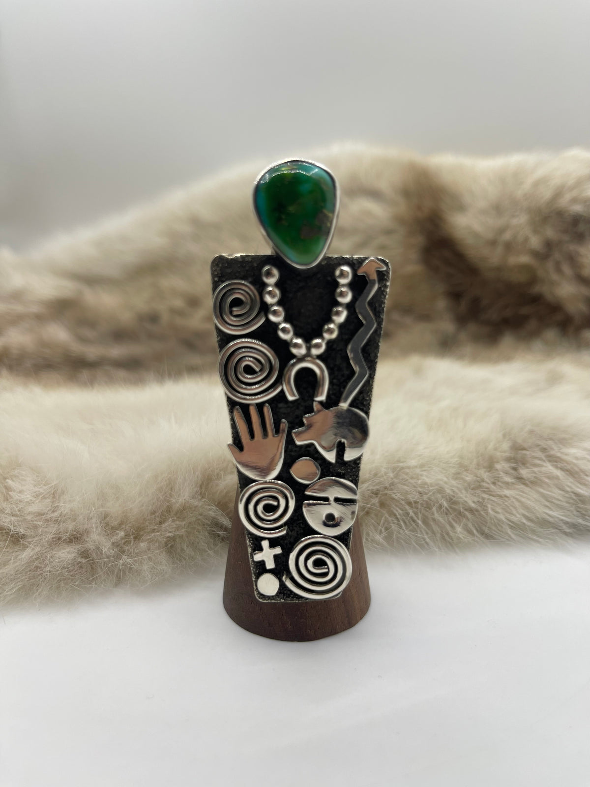 8.0 Royston Turquoise “Grandmother” Petroglyph Ring by Alex Sanchez, Navajo