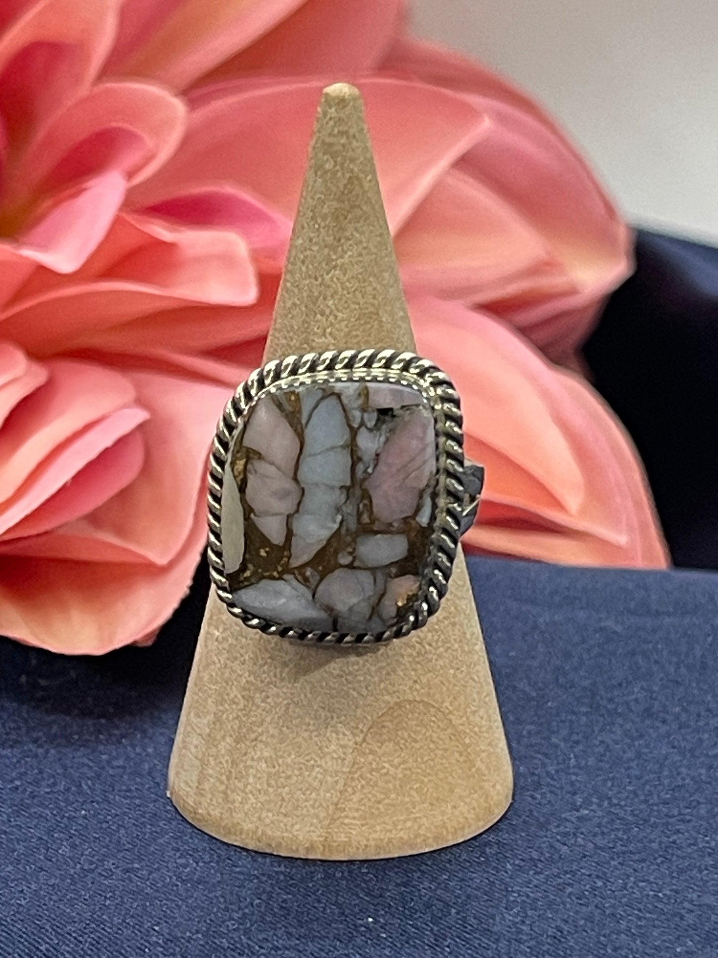 5.0 Mosaic Rhodochrosite Ring