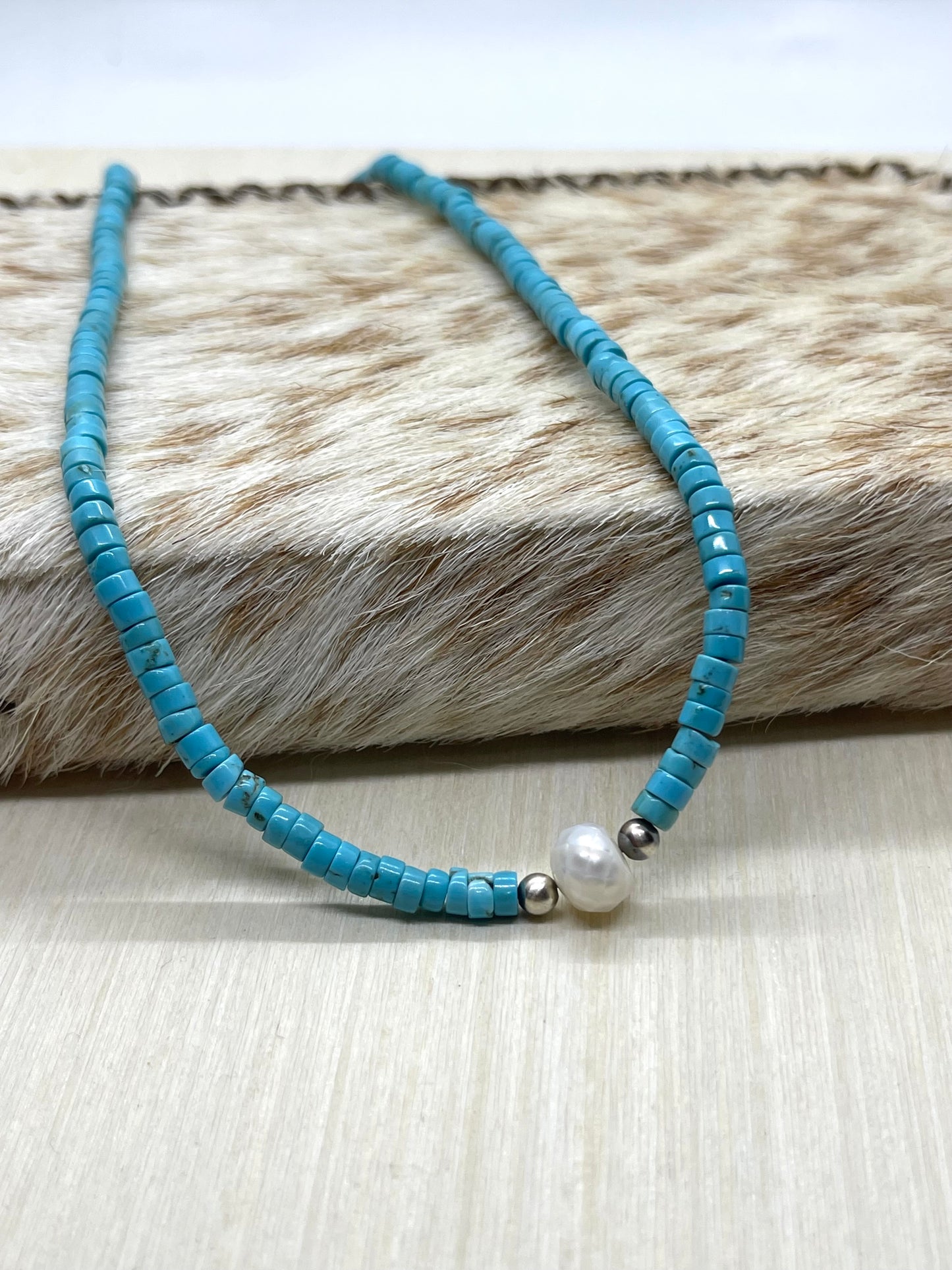 16" Turquoise Heishi Beads with Fresh Water Pearl