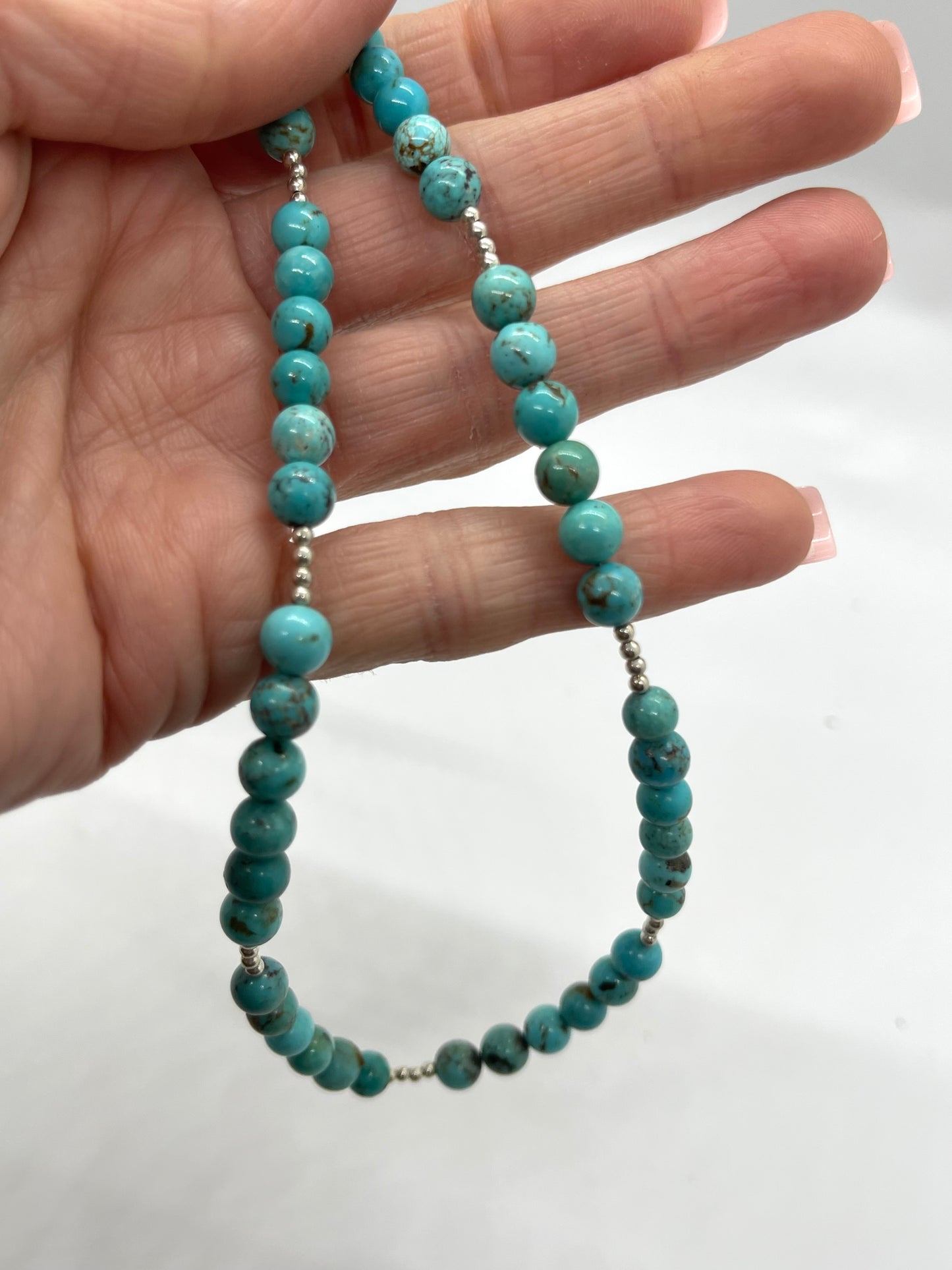 18" 6mm Turquoise and 2mm Silver Pearls Necklace