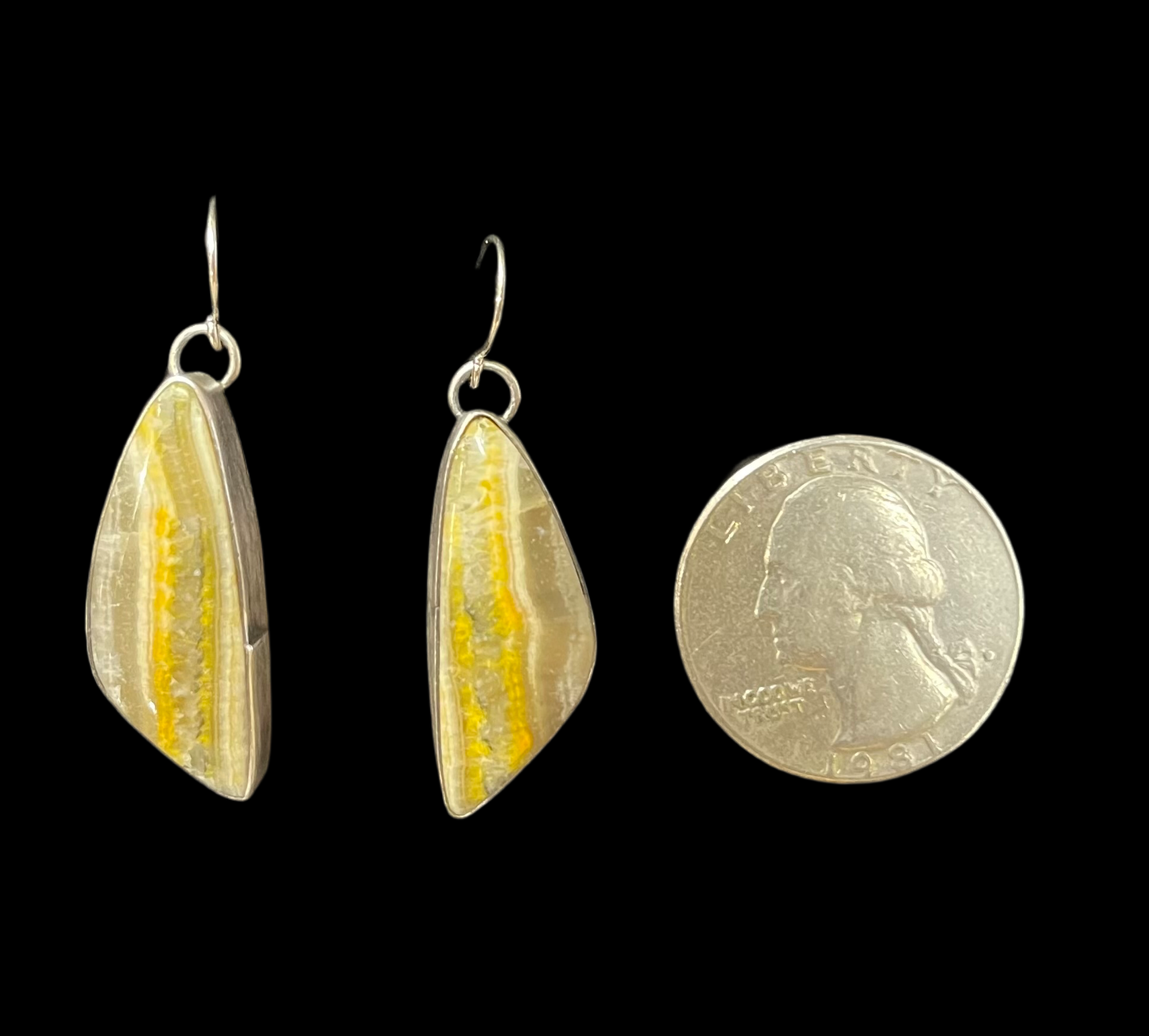 Bumblebee Jasper Hook Dangle Earrings by Johnny Dixon, Navajo