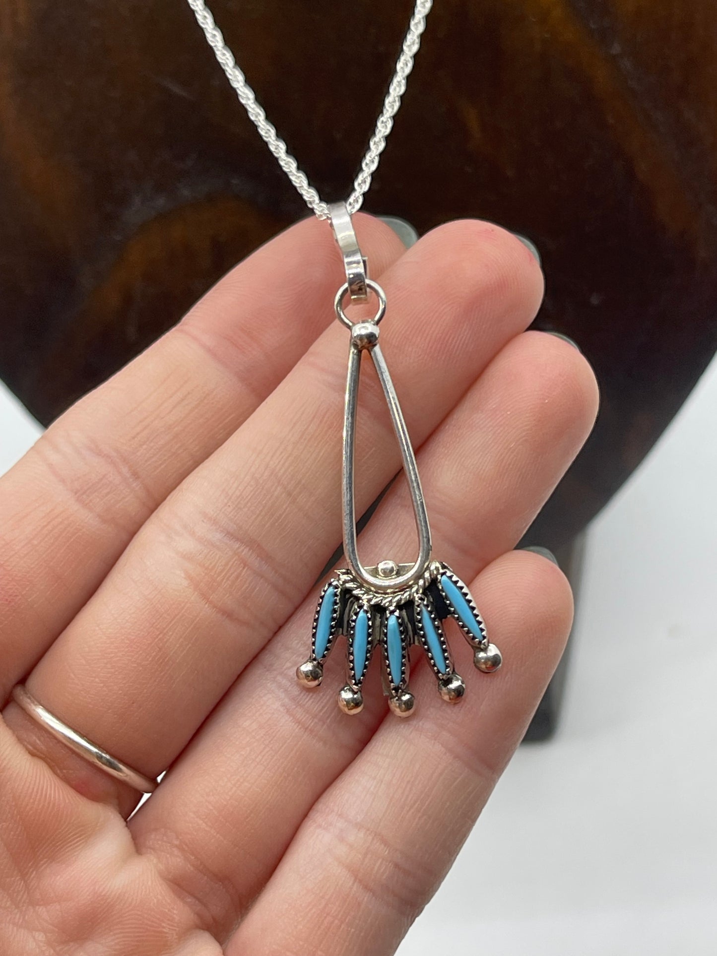 18" Turquoise Zuni Needlepoint Necklace by Gerald Etsate, Zuni