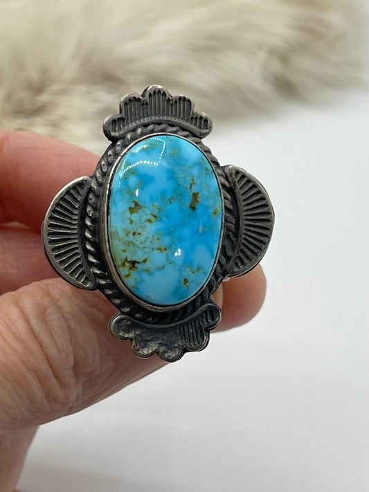 10.0 Oval Sonoran Gold Turquoise Ring By Gilbert Nez, Navajo
