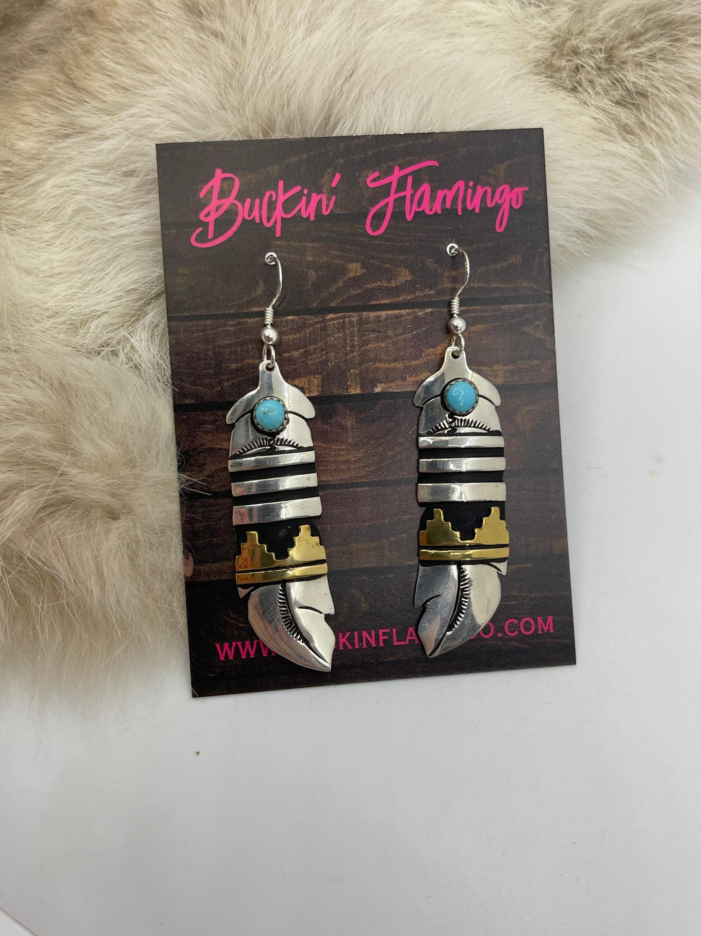 Silver and Brass Feather Earrings By Tommy And Rose Singer, Navajo