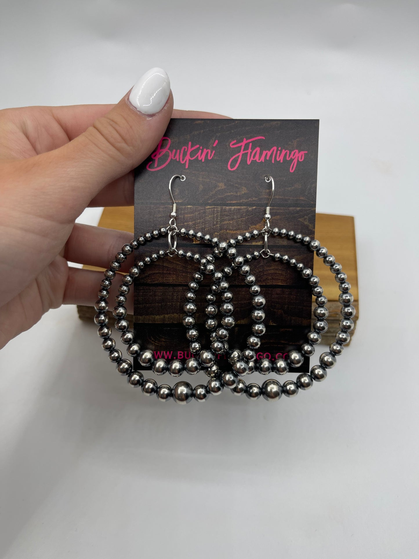 4mm-8mm Graduated Navajo Pearl Double Hoop Dangle Earrings