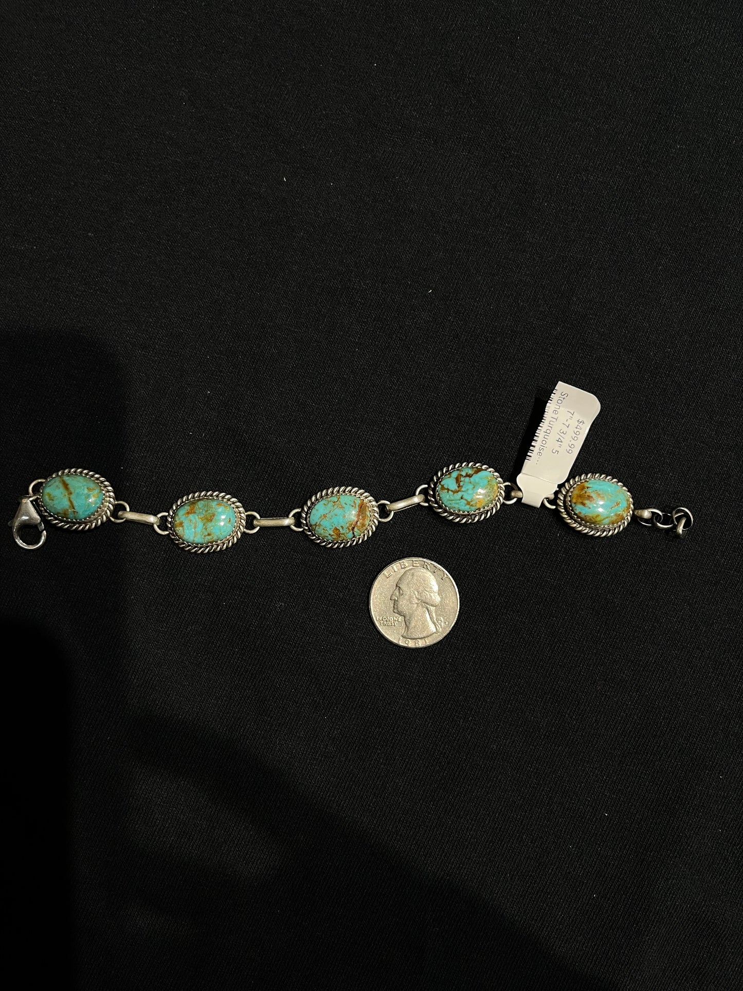 7"-7 3/4" 5 Stone Turquoise Bracelet by Freda Martinez, Navajo