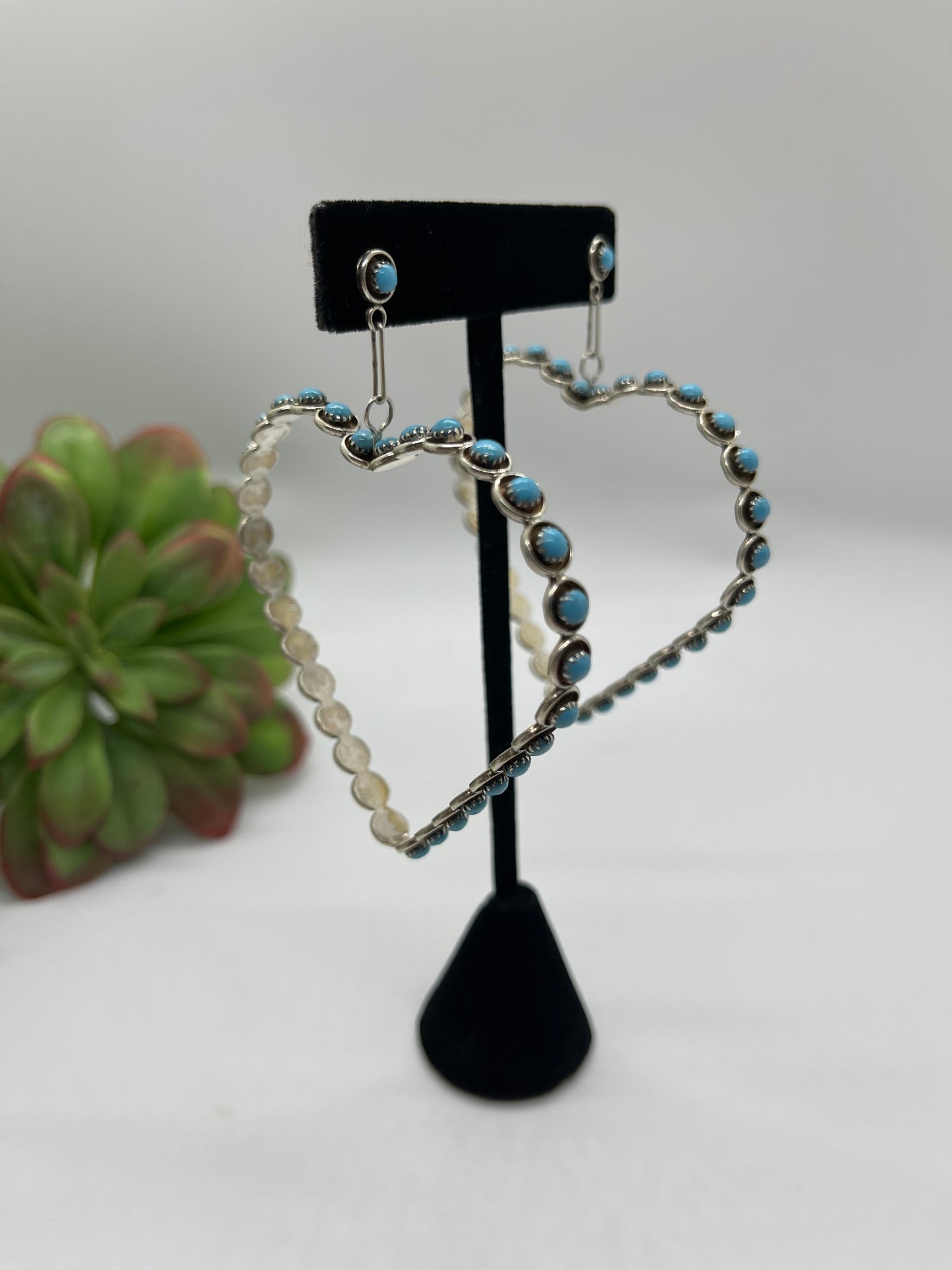 Sleeping Beauty Turquoise Big Heart earrings by Zuni artist