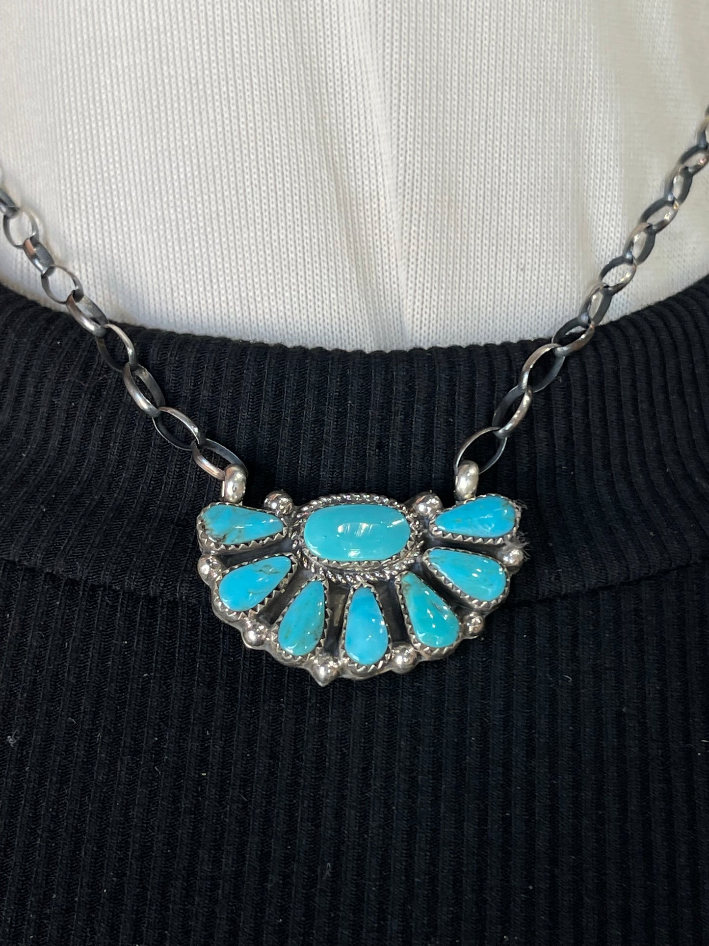 16" Kingman Turquoise Half Cluster Necklace by Alicia Wilson, Navajo