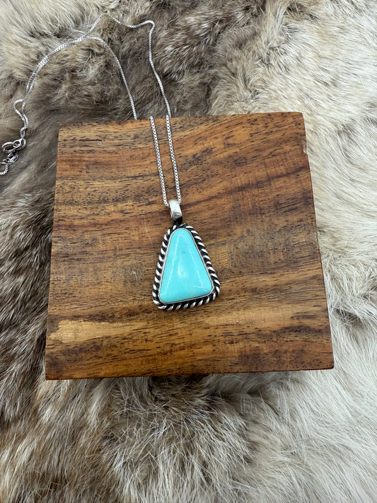 Kingman Turquoise Pendant on 18" Chain by Johnny Dixon, Navajo
