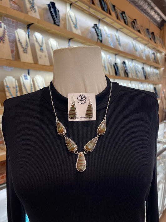 5 Stone Necklace & Earring Set Owyhee Picture Jasper by Joe Begay, Navajo