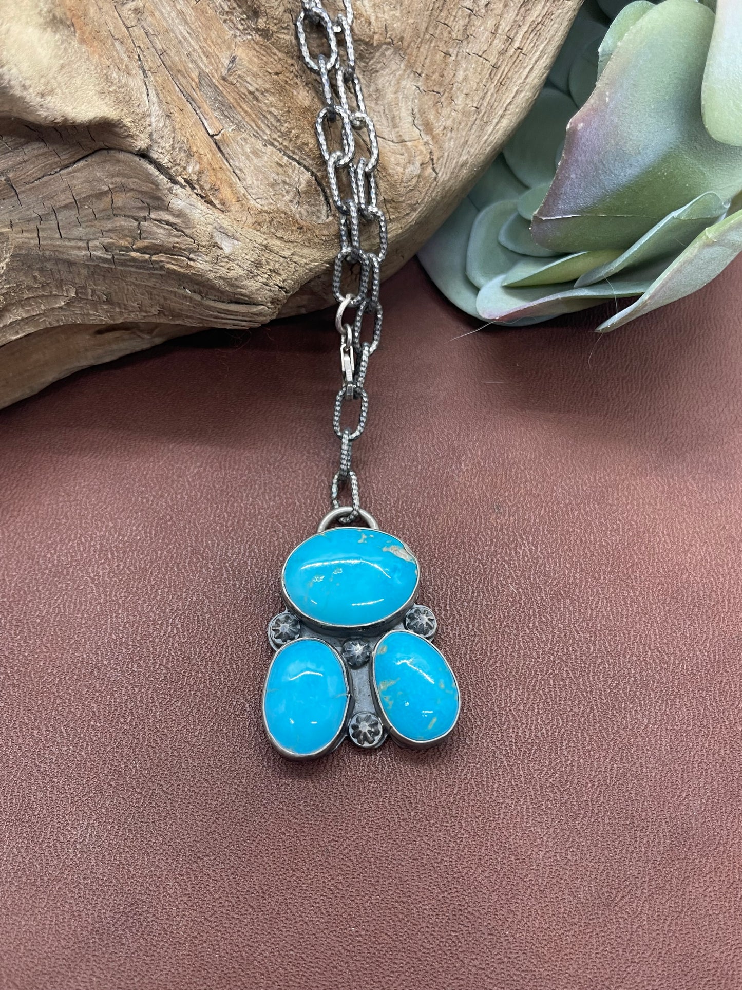 20" 3 Stone Sleeping Beauty Turquoise Lariat Style Necklace by Bison, Navajo