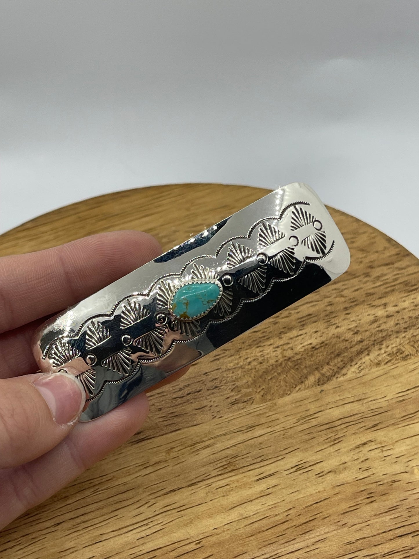 3"x1" Turquoise Stamped Hair Barrette by Jolene Begay, Navajo (Stamping May Vary)