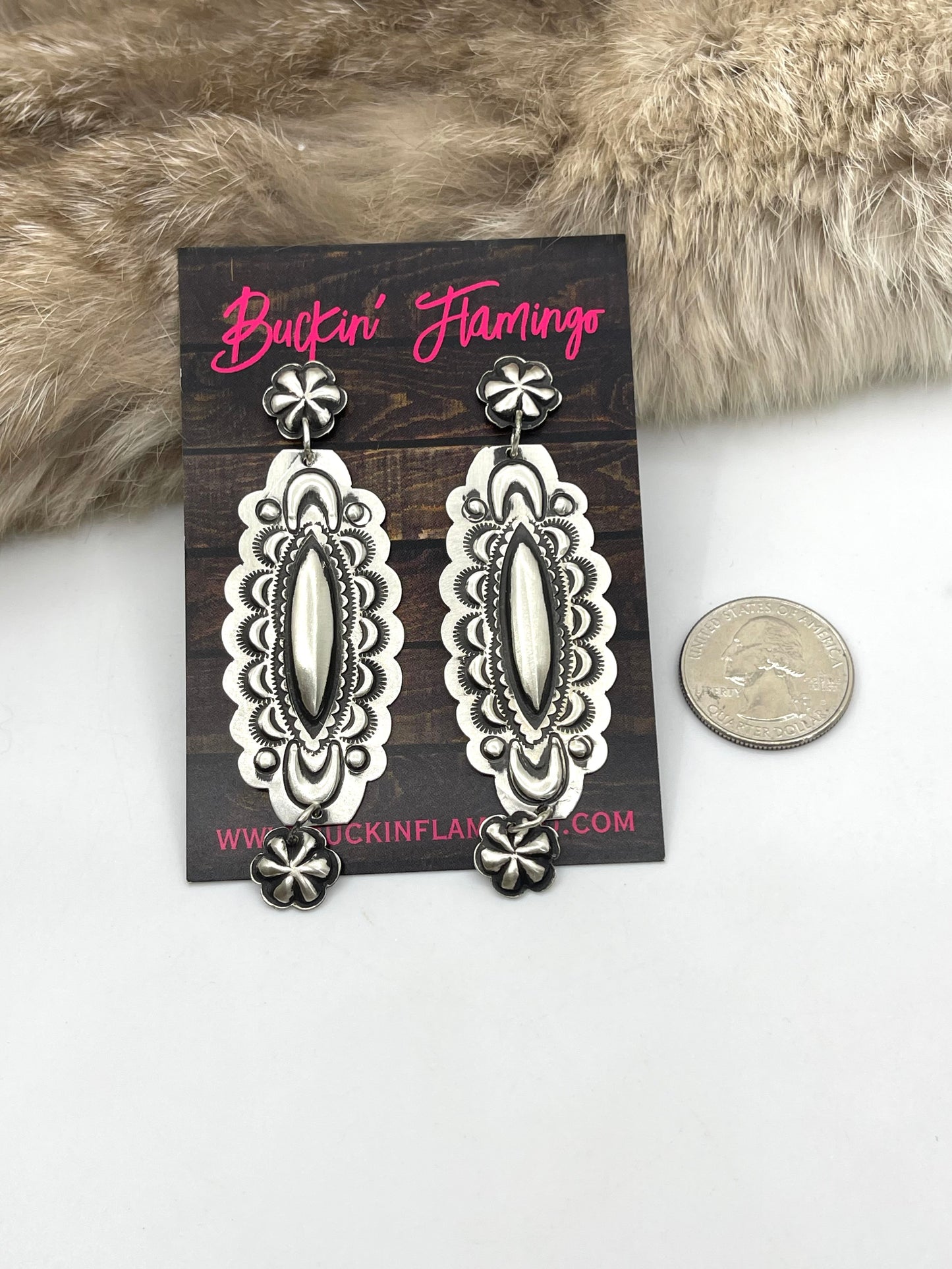 Concho Post Dangle Earrings with Stamping by Leander Tahe, Navajo