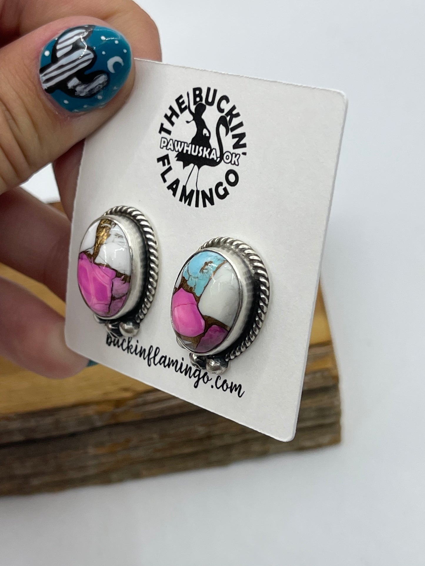 LOT 56 1/25    Cotton Candy Post Oval Earrings by Eugene Belone, Navajo