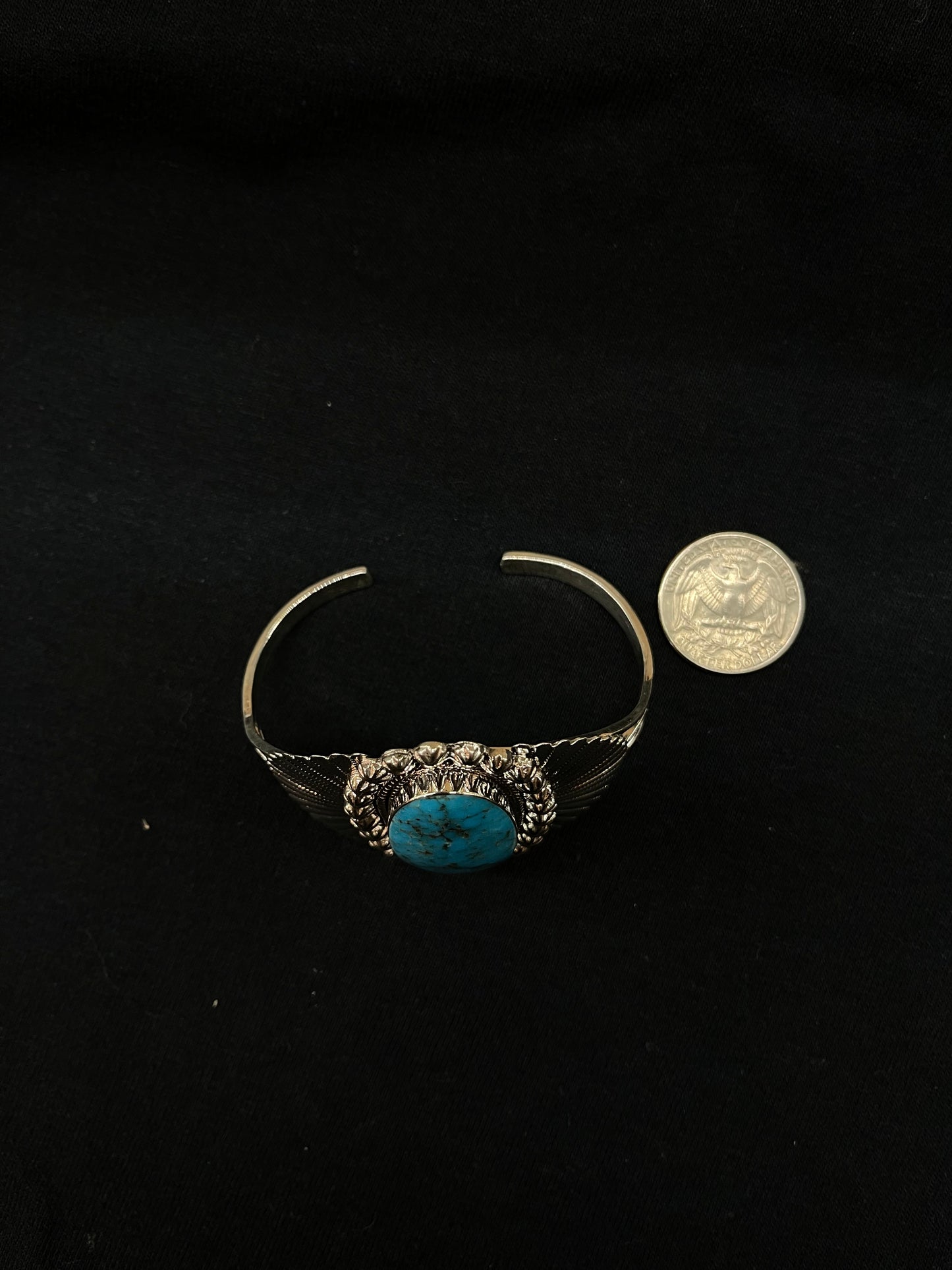 6"-7 1/2" Kingman Turquoise Oval Seashell Cuff by Calvin Belin, Navajo